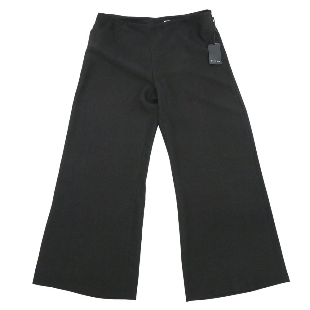 NWT Zenobia $695 Textured Black Silk Wide Leg Dress Pants Slacks 12